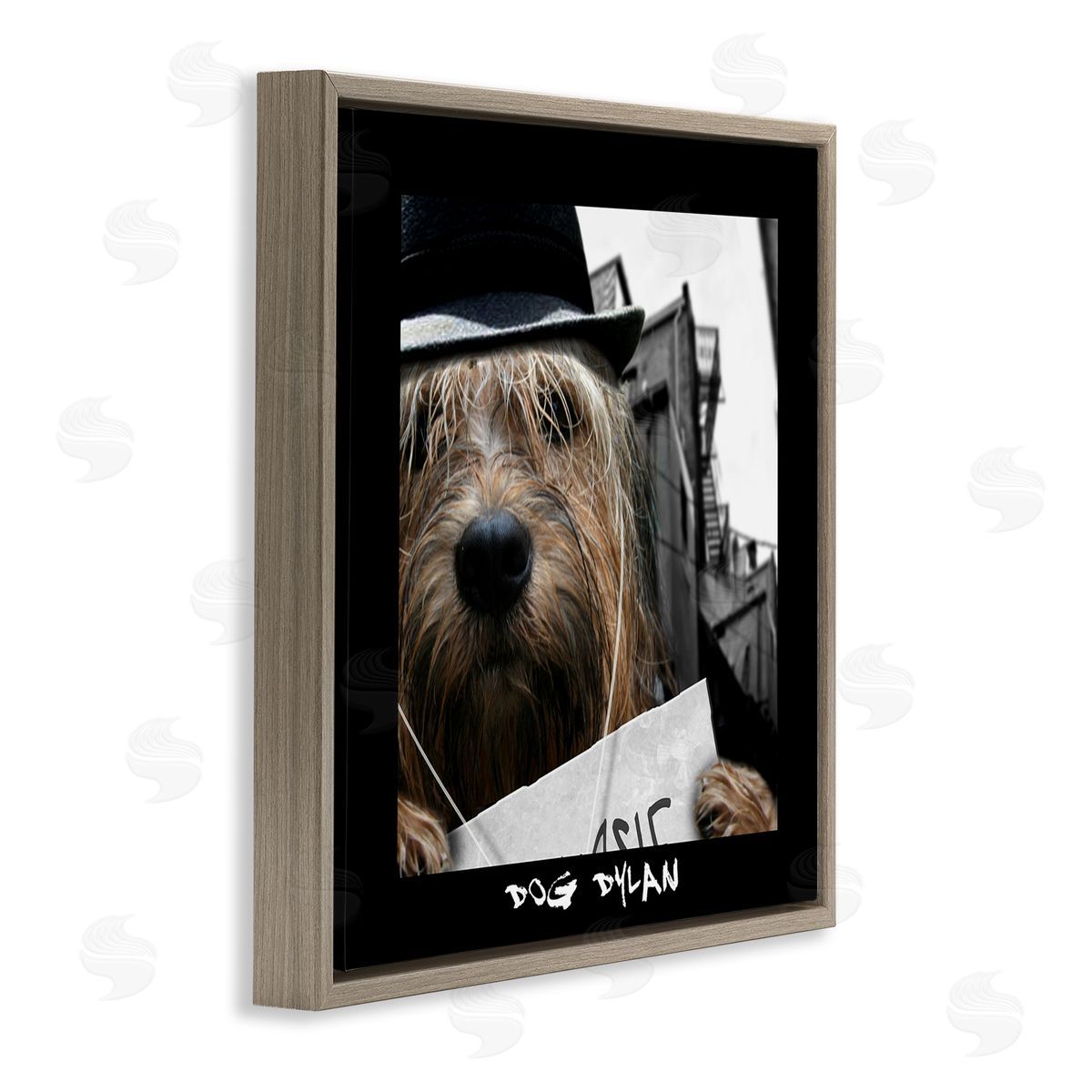 Noah Bay Dog Dylan Funny Musician Wearing Hat Cityscape Brown Floating Frame Canvas Wall Art Print