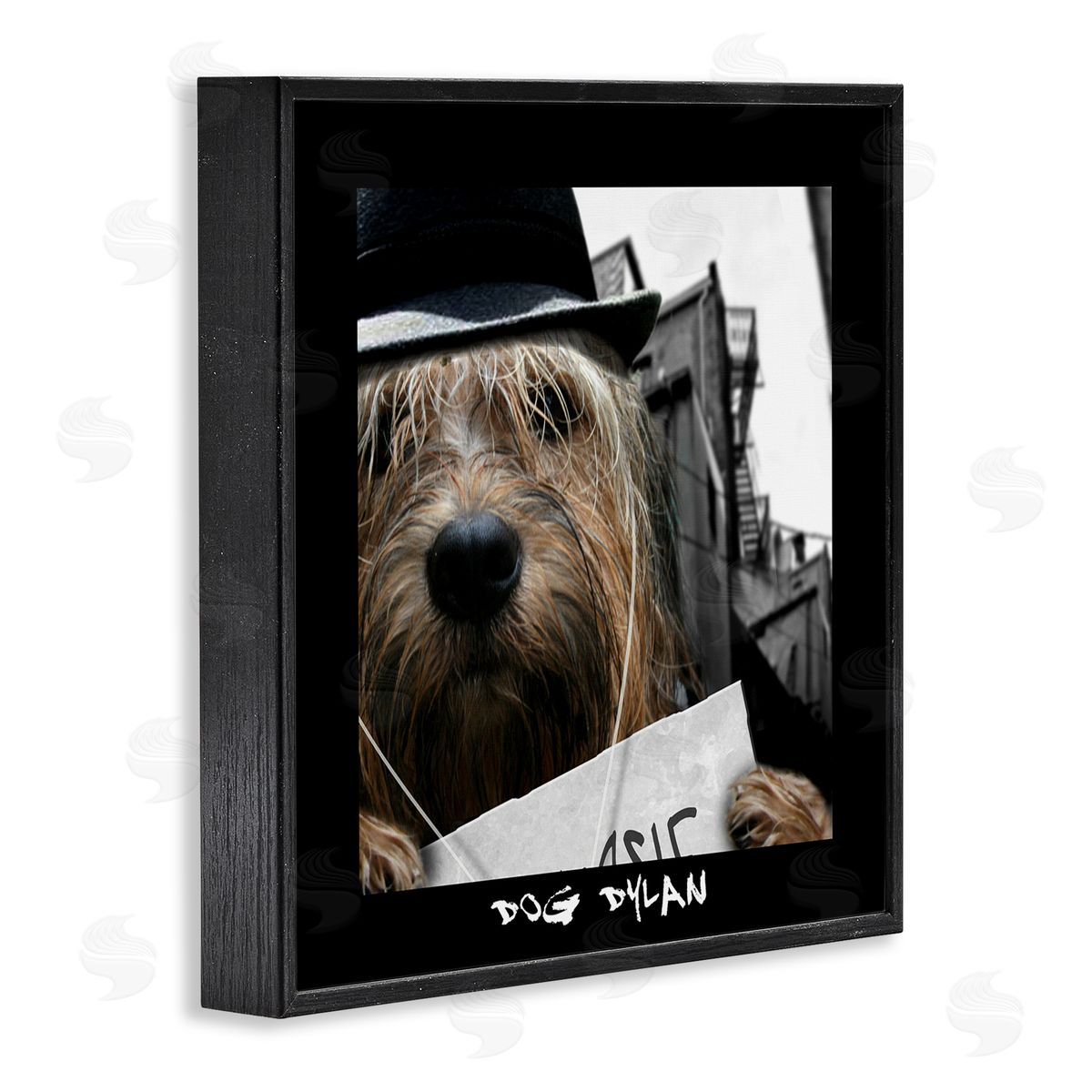 Noah Bay Dog Dylan Funny Musician Wearing Hat Cityscape Black Framed Glicee Wall Art Print