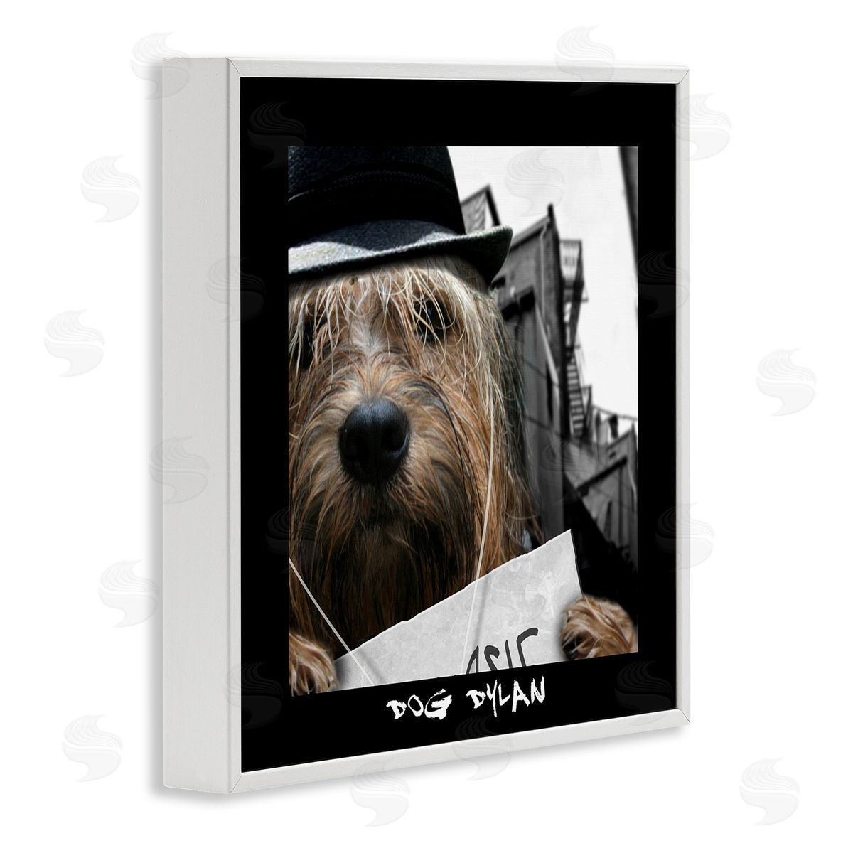 Noah Bay Dog Dylan Funny Musician Wearing Hat Cityscape White Framed Glicee Wall Art Print