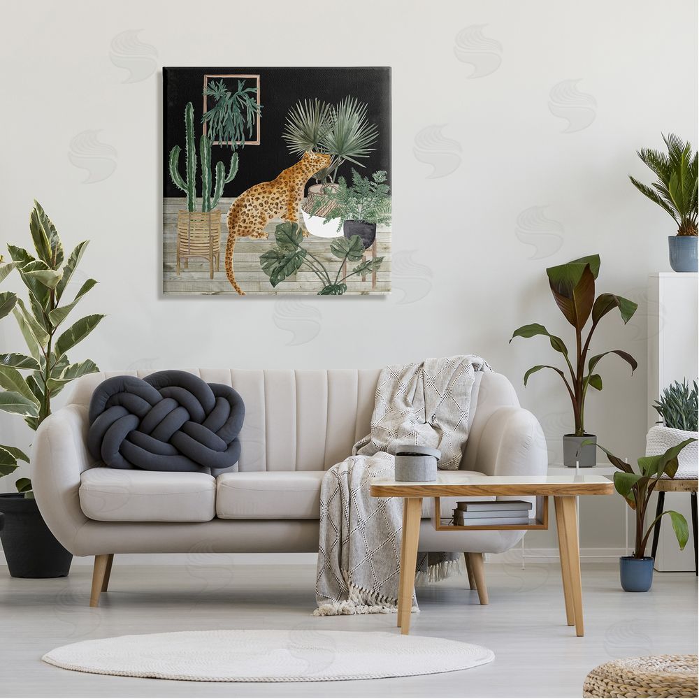 Melissa Wang Leopard Among Various Plants Cactus Planked Floor  Canvas Wall Art in Room