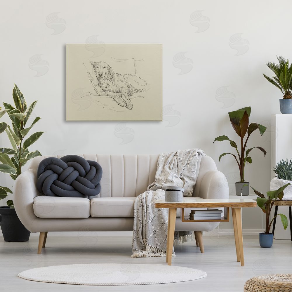 Ethan Harper Peaceful Resting Labrador Dog Pencil Sketch Drawing  Canvas Wall Art Print in Room