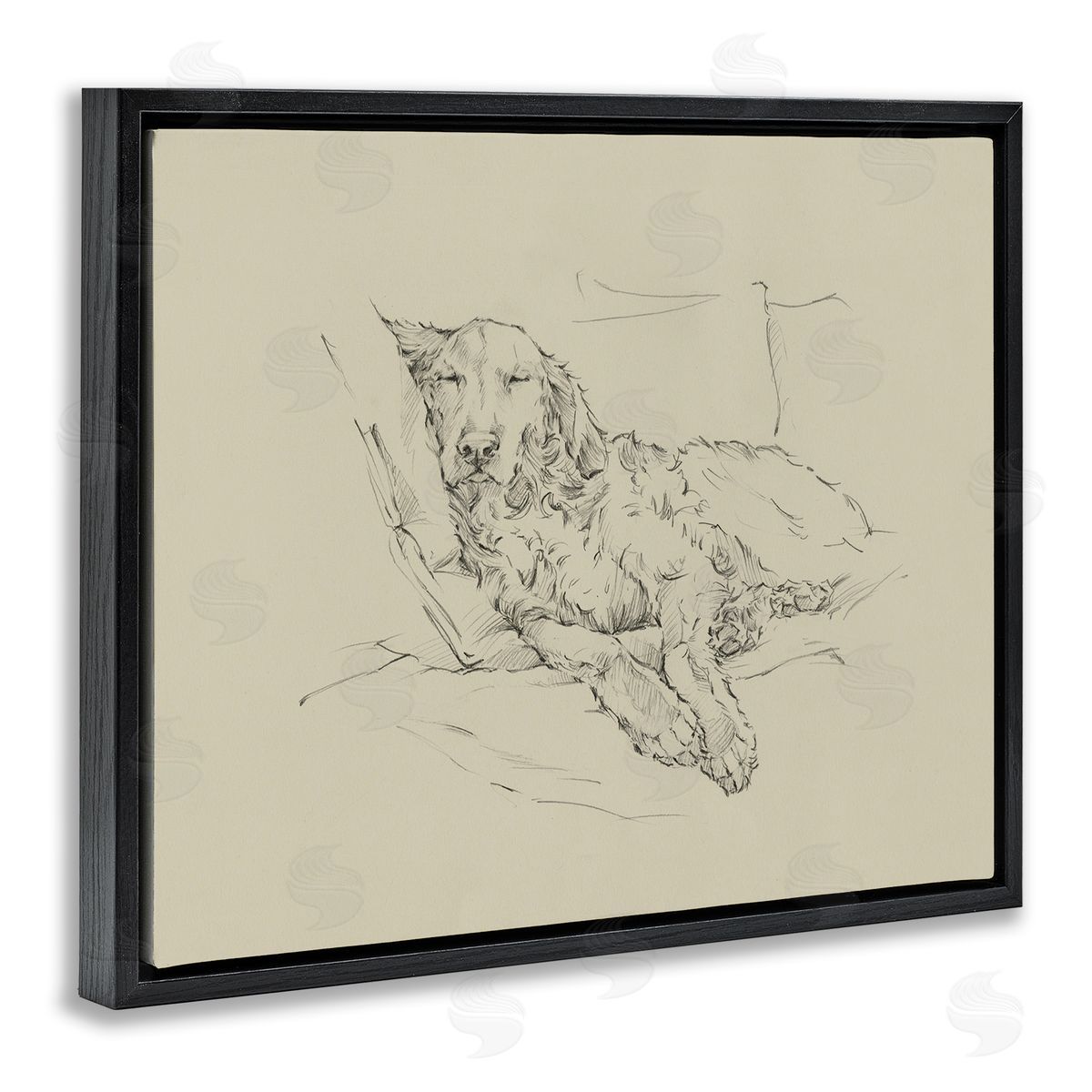 Ethan Harper Peaceful Resting Labrador Dog Pencil Sketch Drawing  Black Floating Frame Canvas Wall Art Print