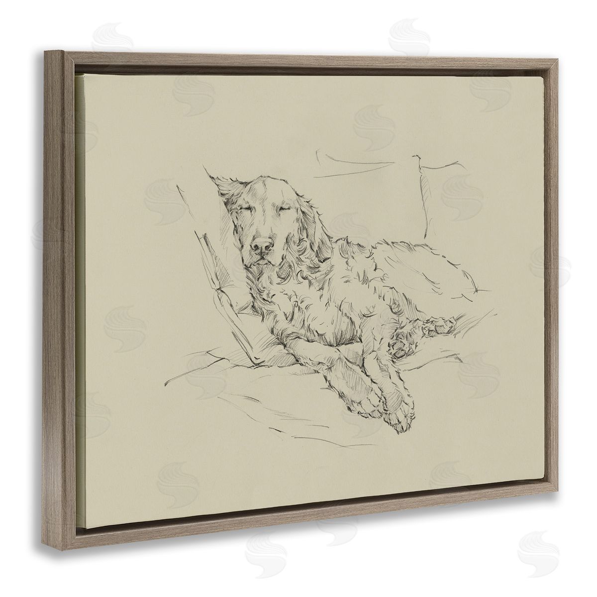 Ethan Harper Peaceful Resting Labrador Dog Pencil Sketch Drawing  Brown Floating Frame Canvas Wall Art Print