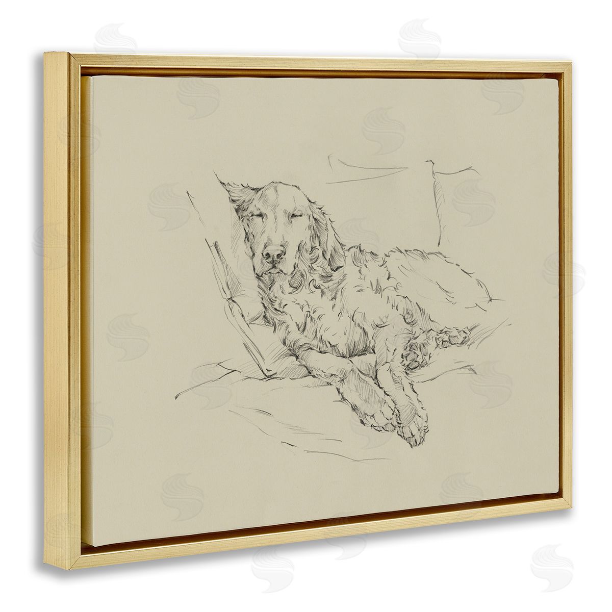Ethan Harper Peaceful Resting Labrador Dog Pencil Sketch Drawing  Gold Floating Frame Canvas Wall Art Print
