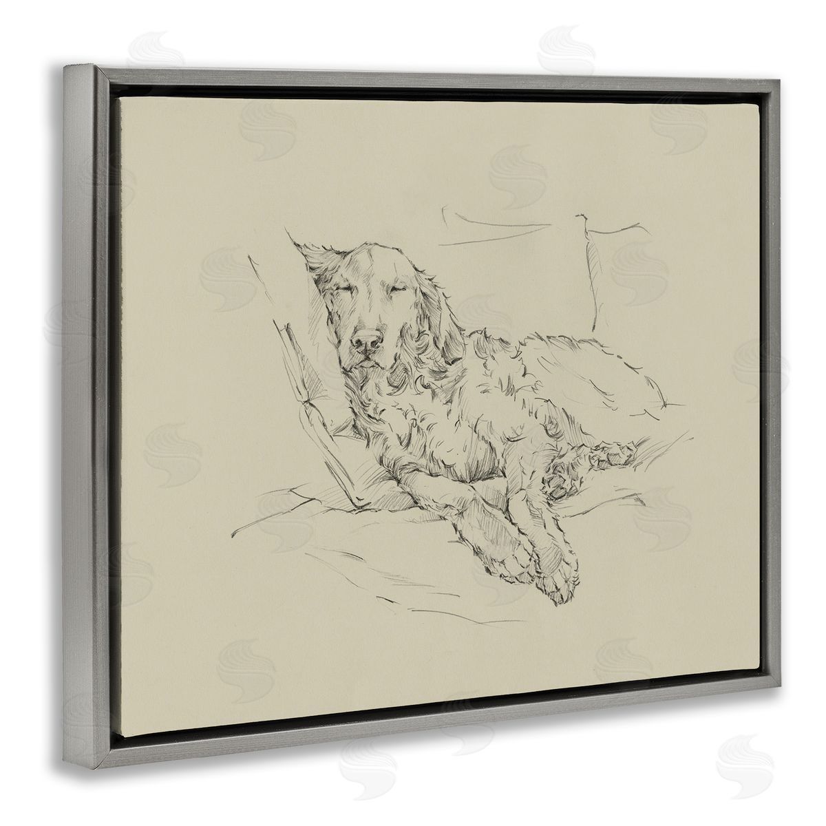 Ethan Harper Peaceful Resting Labrador Dog Pencil Sketch Drawing  Gray Floating Frame Canvas Wall Art Print