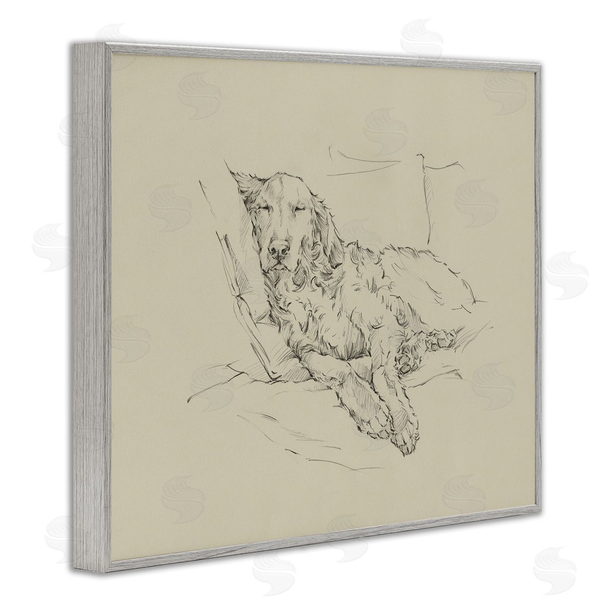 Ethan Harper Peaceful Resting Labrador Dog Pencil Sketch Drawing  Gray Framed Giclee Wall Art Print