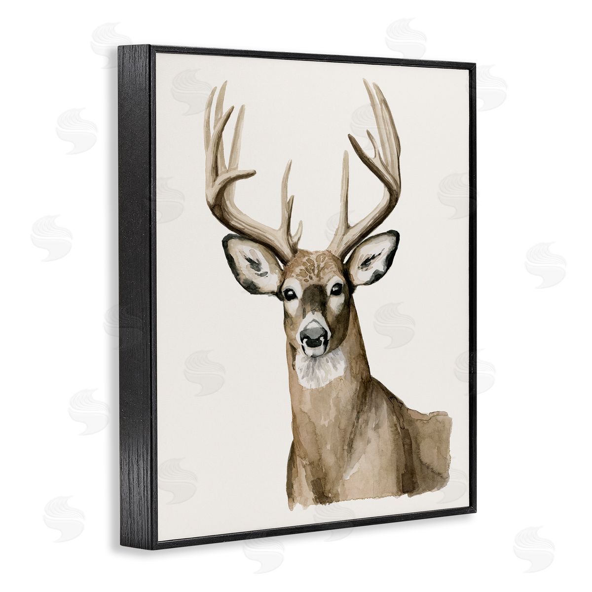 Grace Popp Brown Deer Gazing Antlers Watercolor Portrait  Black Framed Giclee Wall Art Print