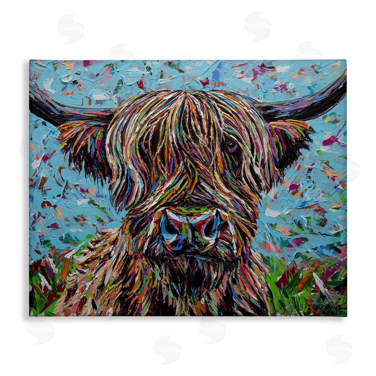 Carolee Vitaletti Highland Cattle Cow Layered Flecked Abstract Portrait Stretched Canvas Wall Art Print