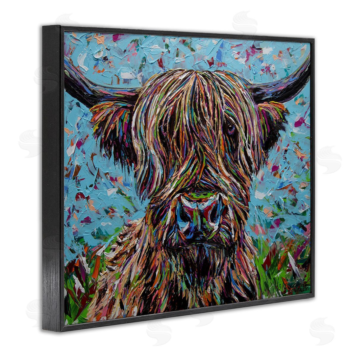 Carolee Vitaletti Highland Cattle Cow Layered Flecked Abstract Portrait Black Framed Giclee Wall Art Print