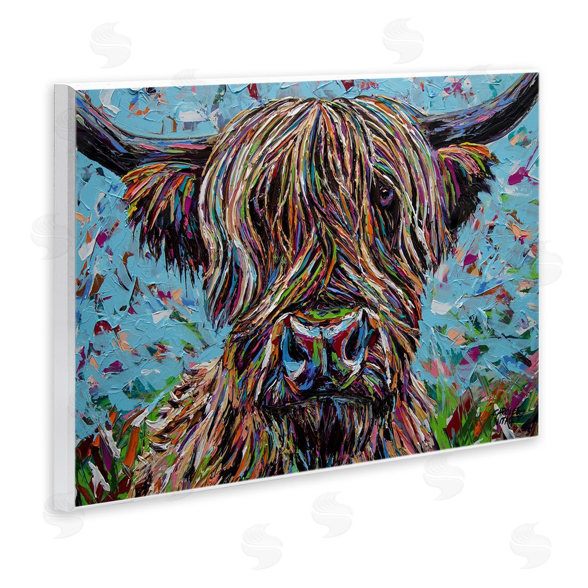 Carolee Vitaletti Highland Cattle Cow Layered Flecked Abstract Portrait Wall Plaque Art Print