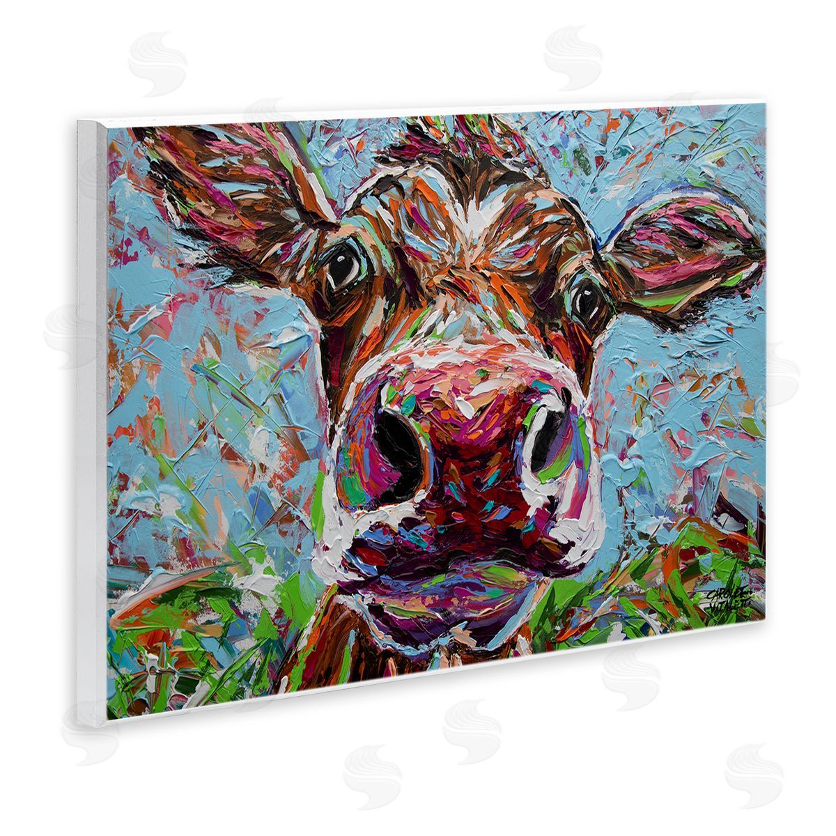 Carolee Vitaletti Bold Cattle Cow Kaleidoscopic Layered Farm Painting  Wall Plaque Art Print
