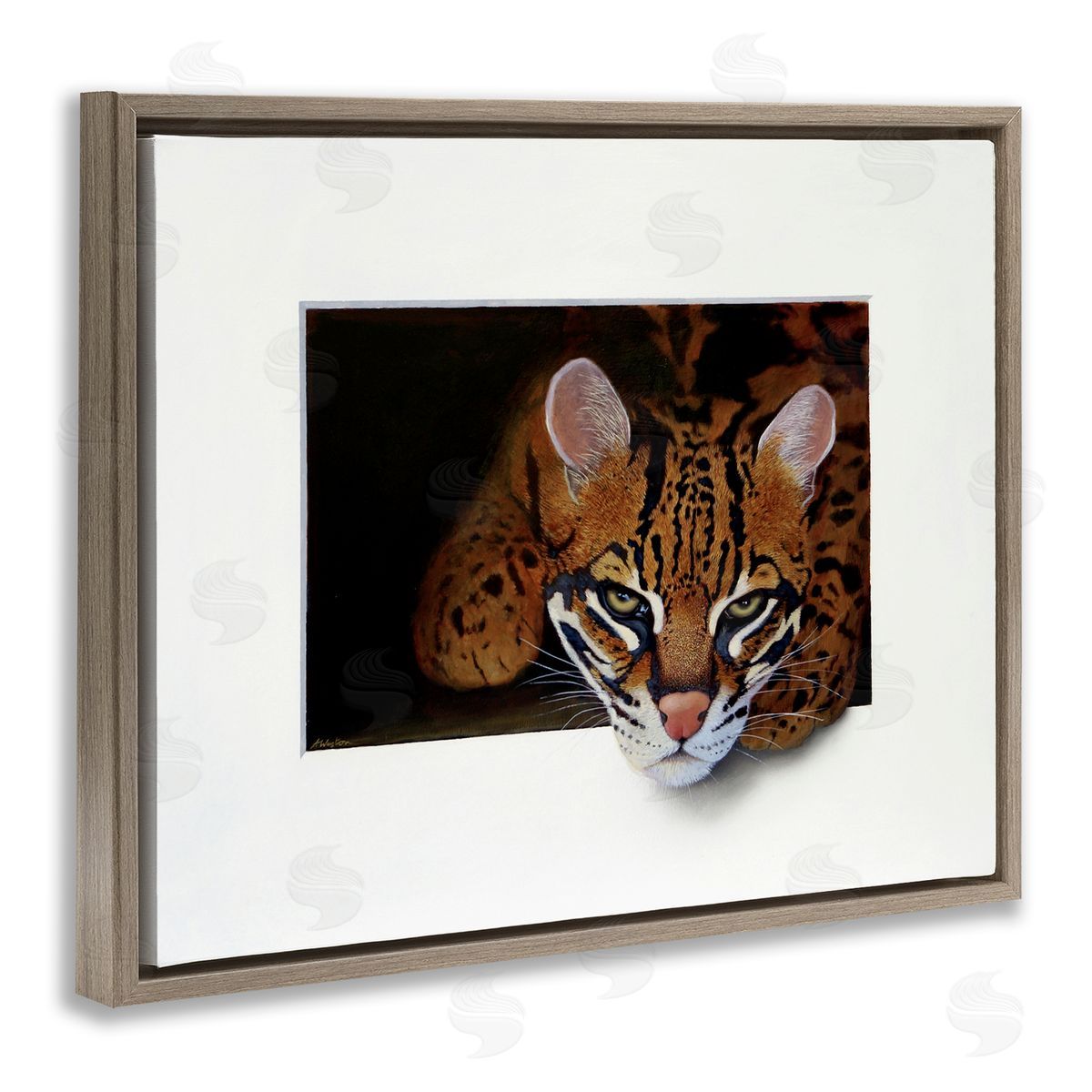Alan Weston Menacing Cheetah Glaring Jungle Cat Obscure Painting Brown Floating Frame Canvas Wall Art Print