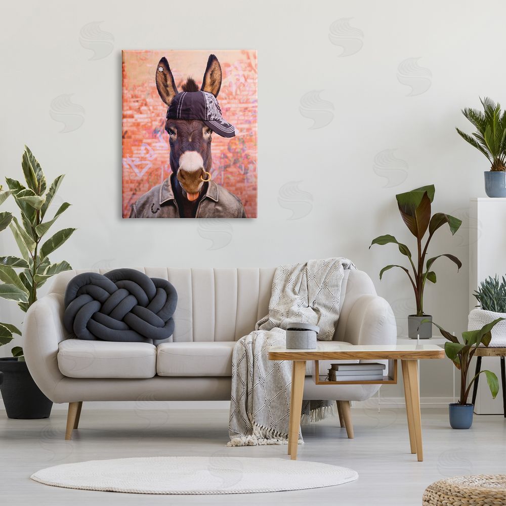 Michael Quackenbush Cool Trendy Donkey Wearing Hat Street Graffiti  Canvas Wall Art Print in Room