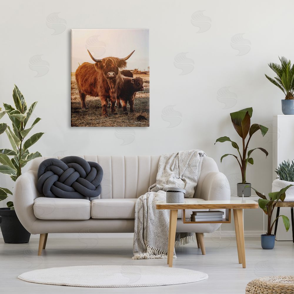 Dakota Diener Longhorn Highland Cattle Cow Warm Sunrise Morning Canvas Wall Art Print in Room