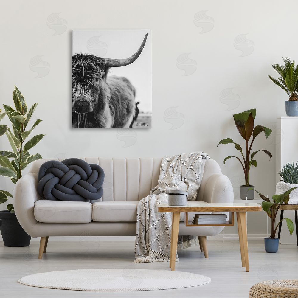 Dakota Diener Highland Cow Cattle Horn Close Up Serene Photography  Canvas Wall Art Print in Room