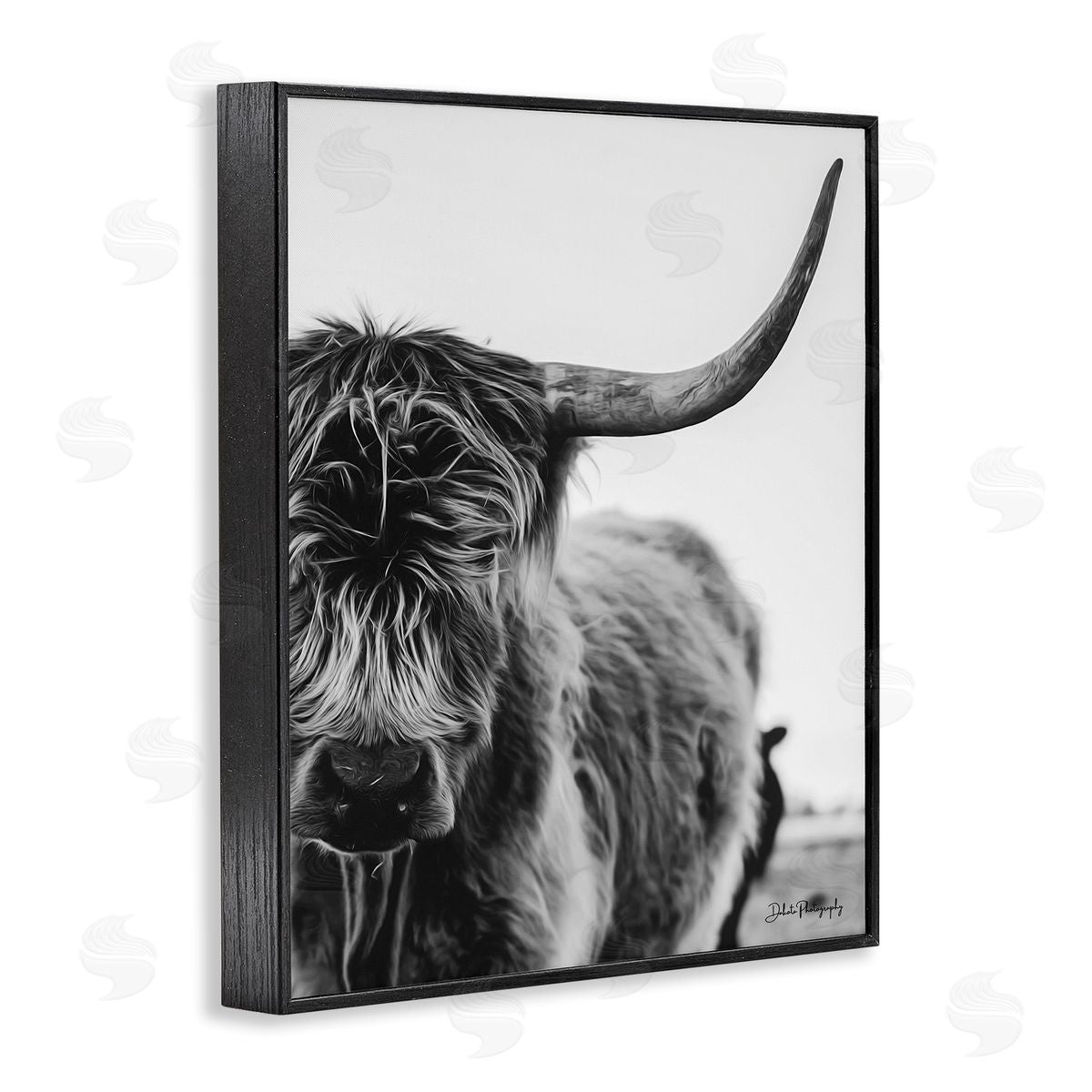 Dakota Diener Highland Cow Cattle Horn Close Up Serene Photography  Black Framed Giclee Wall Art Print