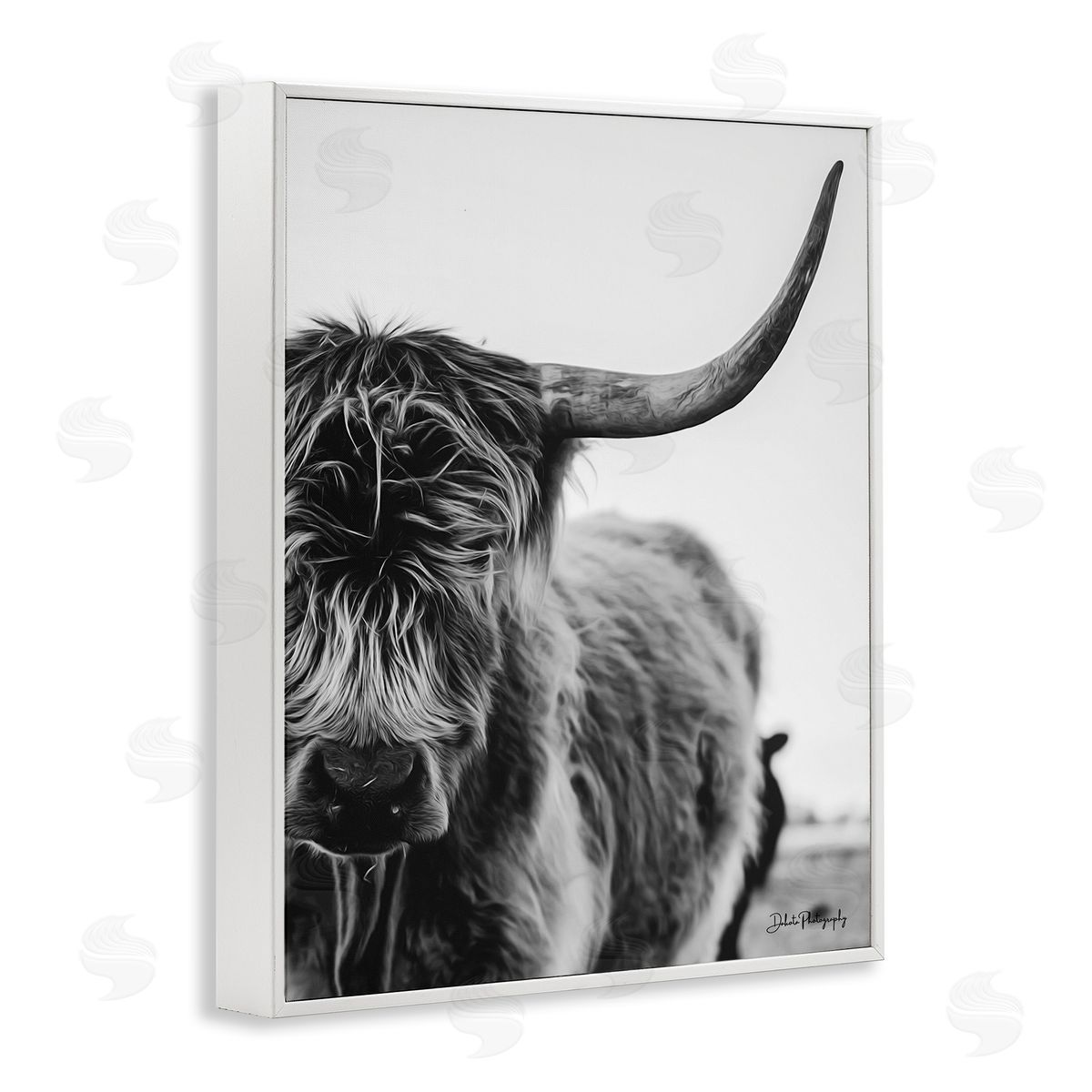 Dakota Diener Highland Cow Cattle Horn Close Up Serene Photography  White Framed Giclee Wall Art Print