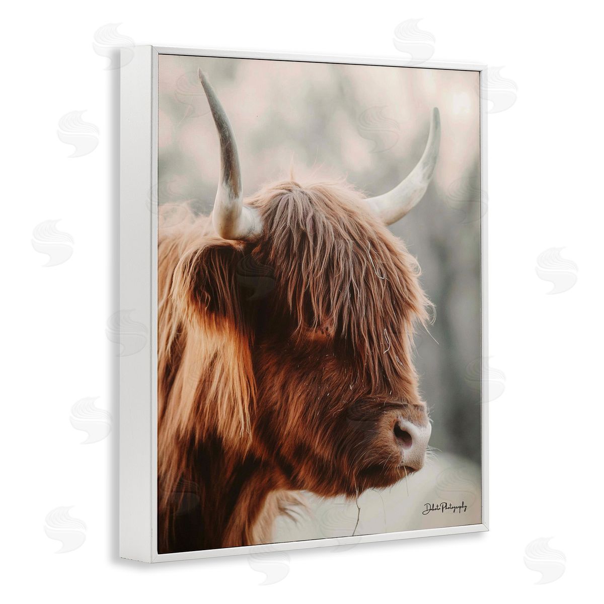 Dakota Diener Calm Highland Cow Cattle Portrait Horns Photography White Framed Giclee Wall Art Print