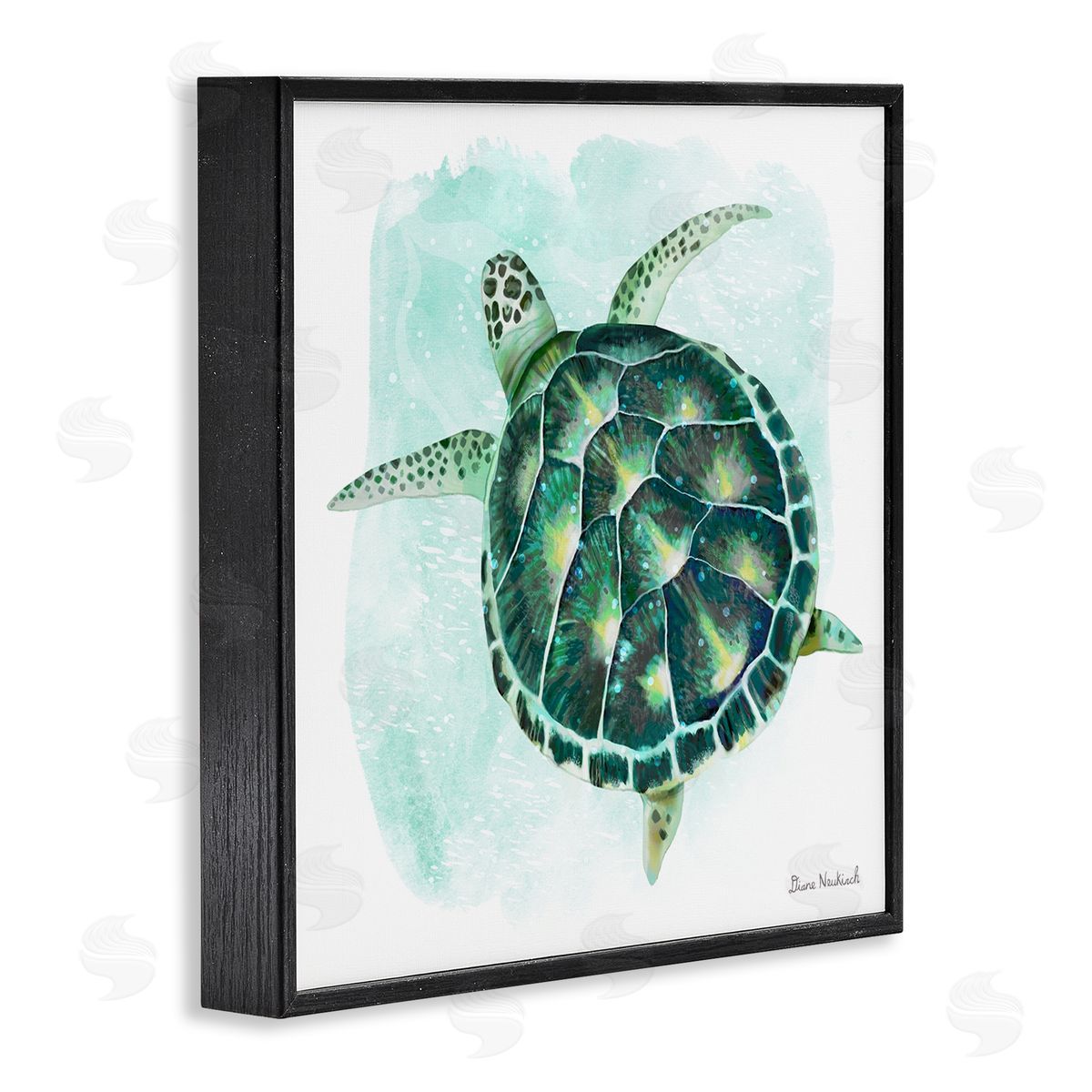 Diane Neukirch Green Speckled Sea Turtle Swimming Ocean Water Black Framed Glicee Wall Art Print