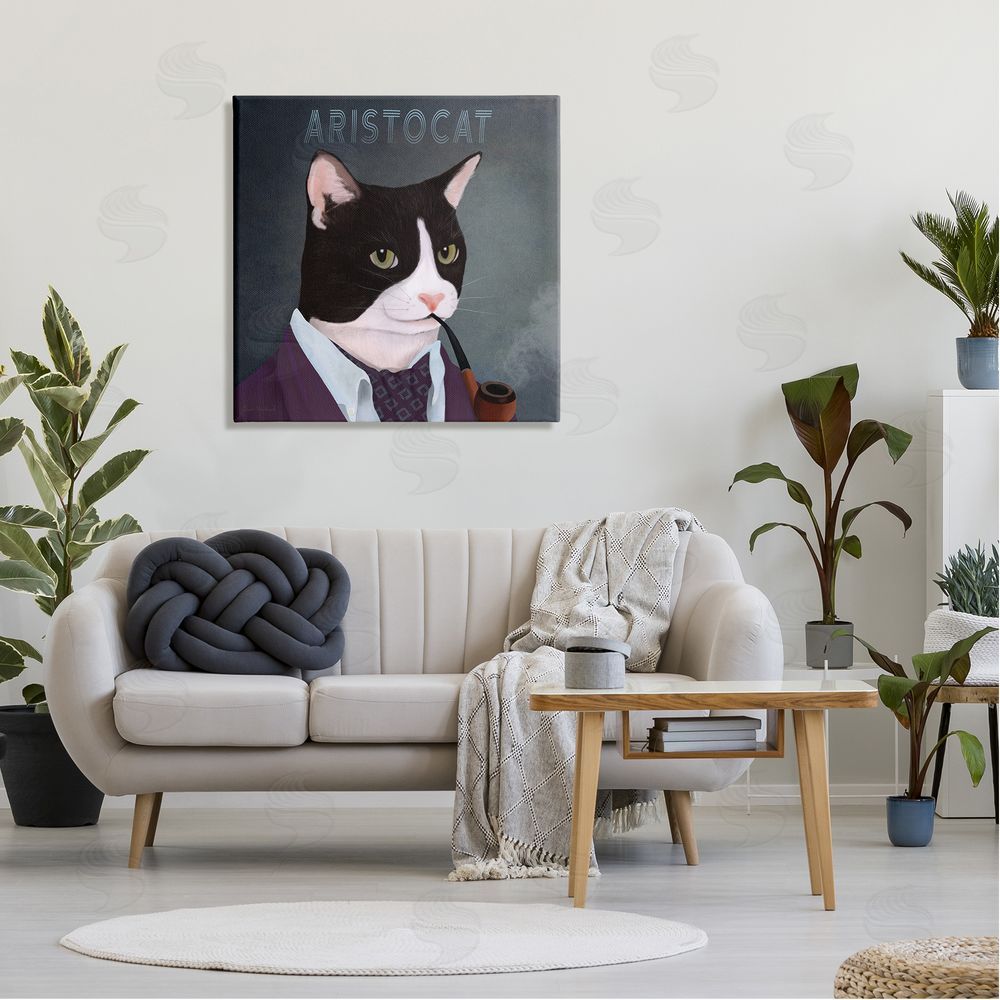 Diane Neukirch Aristocat Witty Smiling Cat Portrait Smoking Pipe  Canvas Wall Art in Room