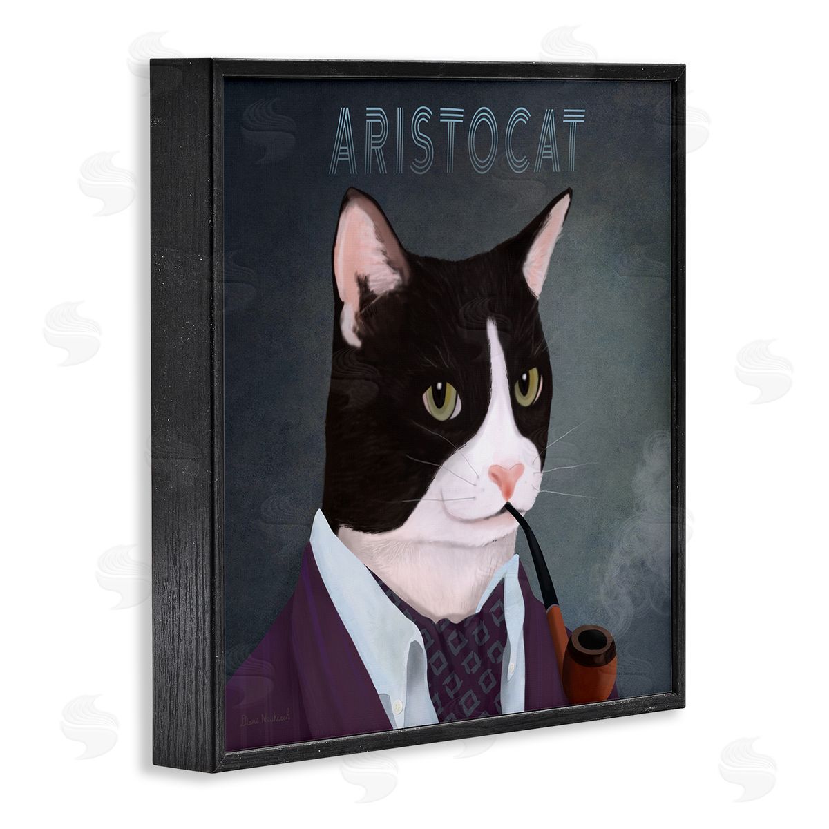 Diane Neukirch Aristocat Witty Smiling Cat Portrait Smoking Pipe  Black Framed Glicee Wall Art Print
