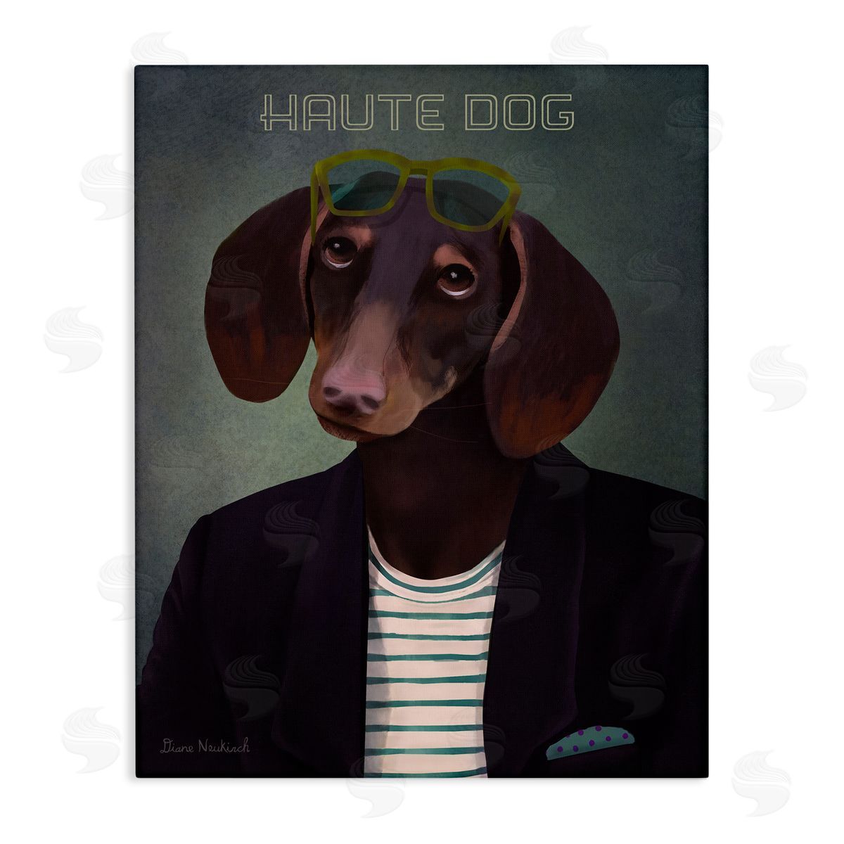Diane Neukirch Haute Dog Quirky Wearing Clothes Blazer Sunglasses  Stretched Canvas Wall Art Print