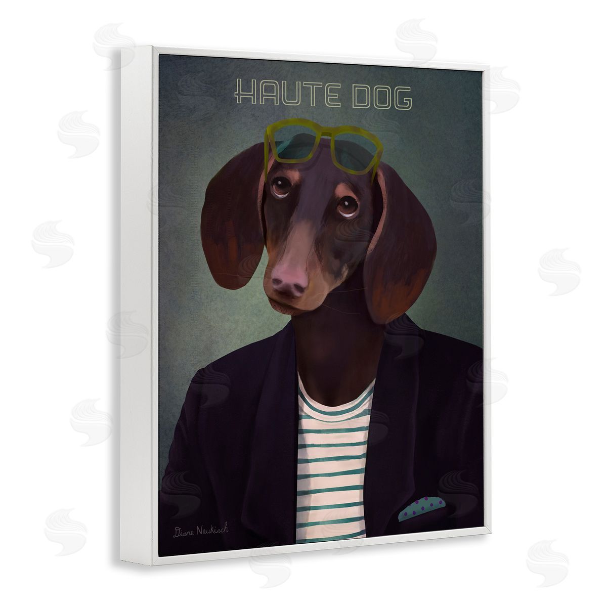 Diane Neukirch Haute Dog Quirky Wearing Clothes Blazer Sunglasses  White Framed Giclee Wall Art Print