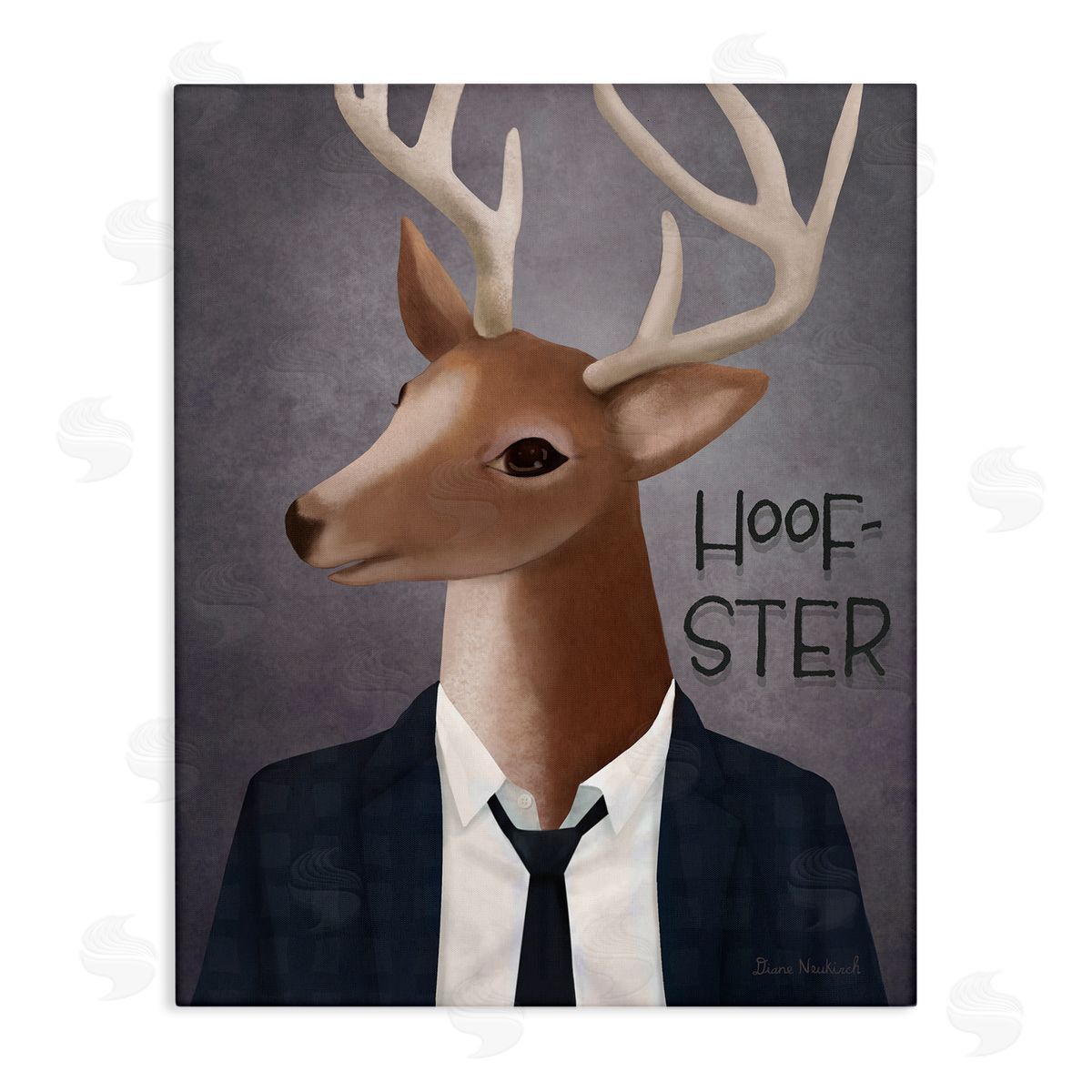 Diane Neukirch Hoof-Ster Witty Deer Stag Wearing Suit Necktie  Stretched Canvas Wall Art Print