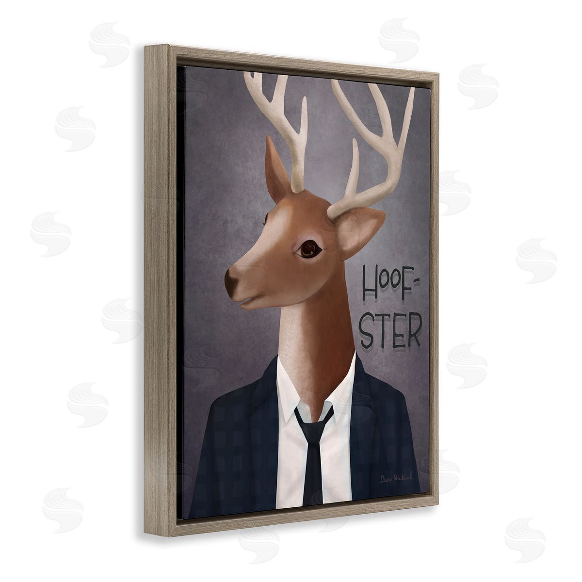 Diane Neukirch Hoof-Ster Witty Deer Stag Wearing Suit Necktie  Brown Floating Frame Canvas Wall Art Print