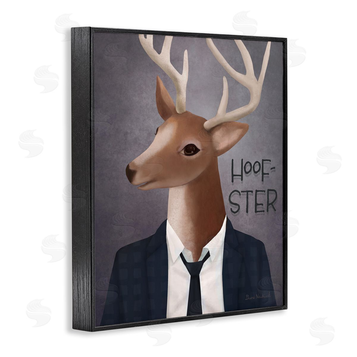 Diane Neukirch Hoof-Ster Witty Deer Stag Wearing Suit Necktie  Black Framed Giclee Wall Art Print