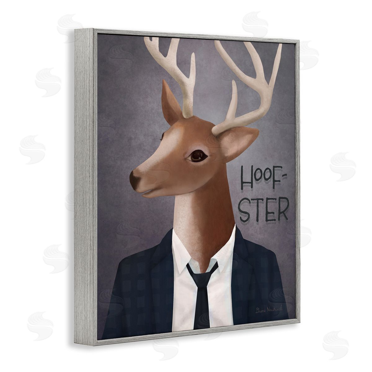 Diane Neukirch Hoof-Ster Witty Deer Stag Wearing Suit Necktie  Gray Framed Giclee Wall Art Print