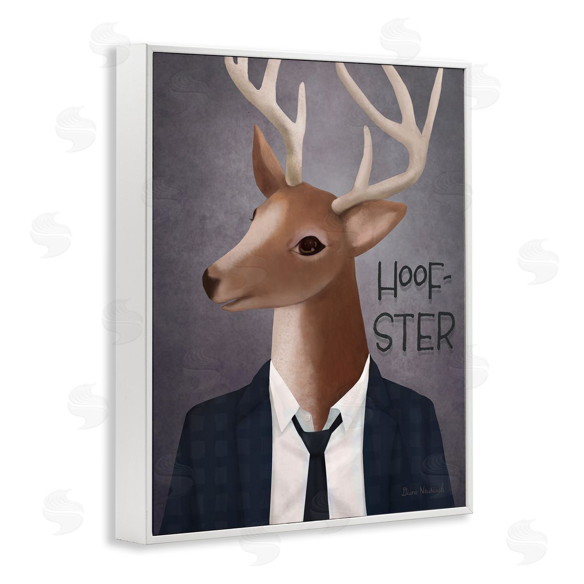 Diane Neukirch Hoof-Ster Witty Deer Stag Wearing Suit Necktie  White Framed Giclee Wall Art Print