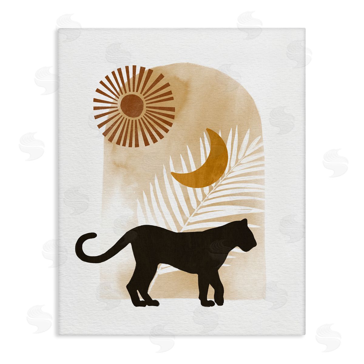 Ziwei Li Boho Panther Silhouette Lunar Solar Botanical Leaf Stretched Canvas Wall Art Print