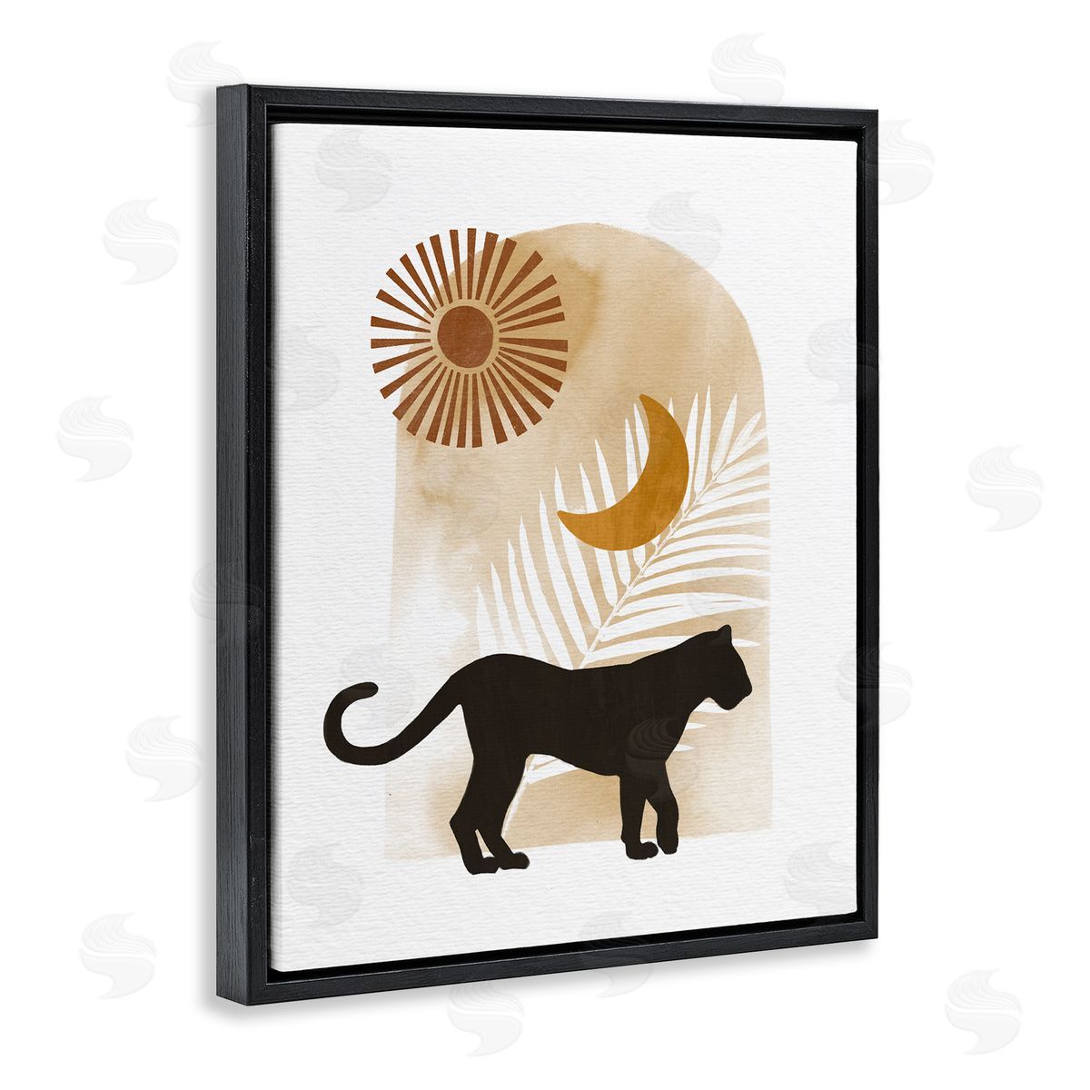 Ziwei Li Boho Panther Silhouette Lunar Solar Botanical Leaf Black Floating Frame Canvas Wall Art Print