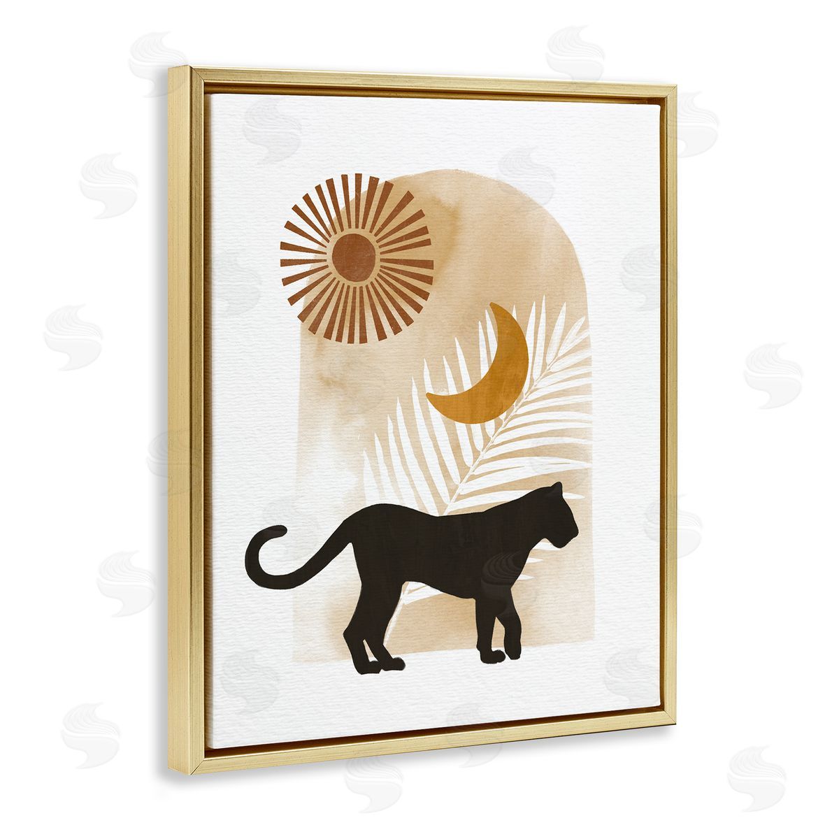 Ziwei Li Boho Panther Silhouette Lunar Solar Botanical Leaf Gold Floating Frame Canvas Wall Art Print