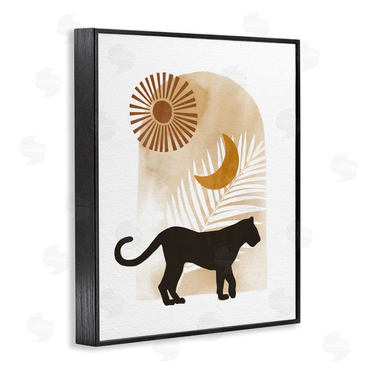 Ziwei Li Boho Panther Silhouette Lunar Solar Botanical Leaf Black Framed Giclee Wall Art Print