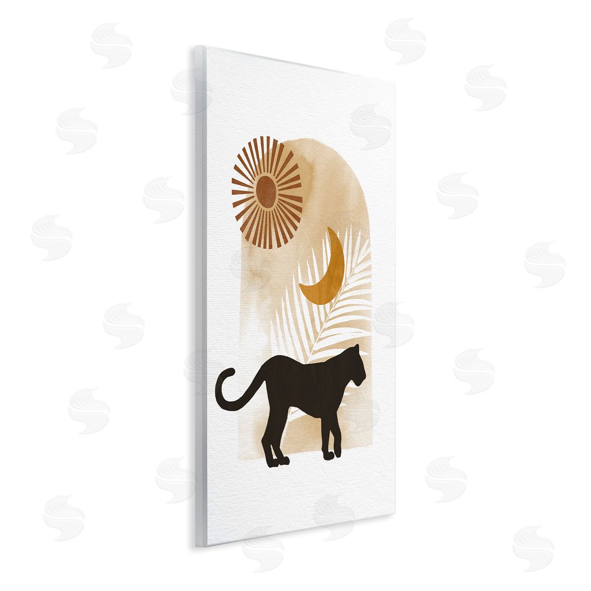 Ziwei Li Boho Panther Silhouette Lunar Solar Botanical Leaf Wall Plaque Art Print