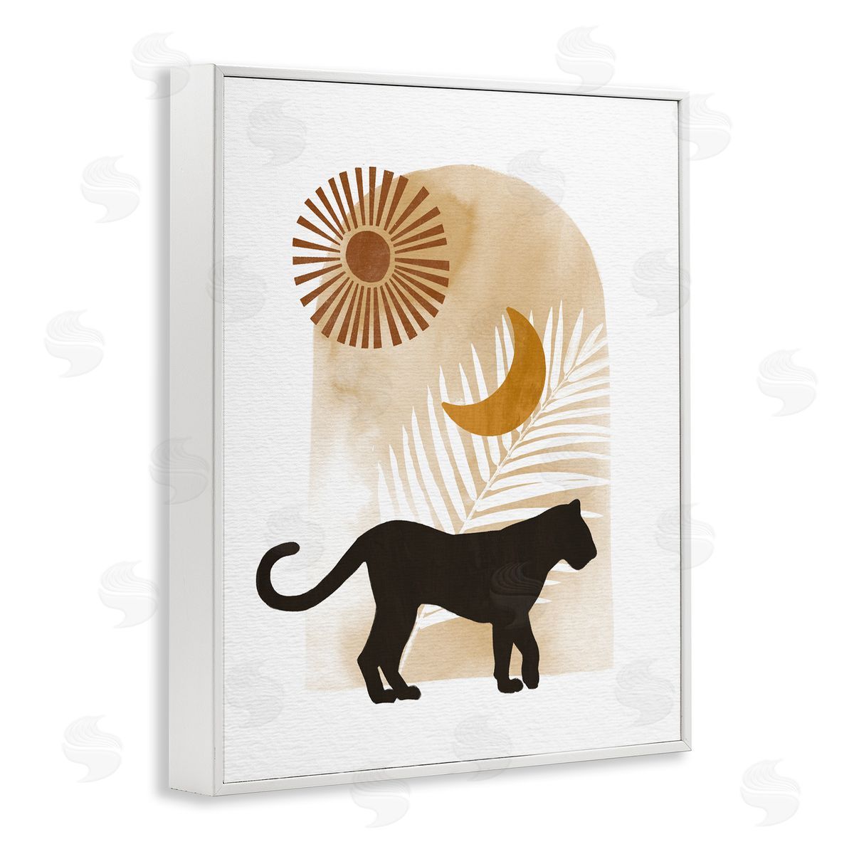 Ziwei Li Boho Panther Silhouette Lunar Solar Botanical Leaf White Framed Giclee Wall Art Print