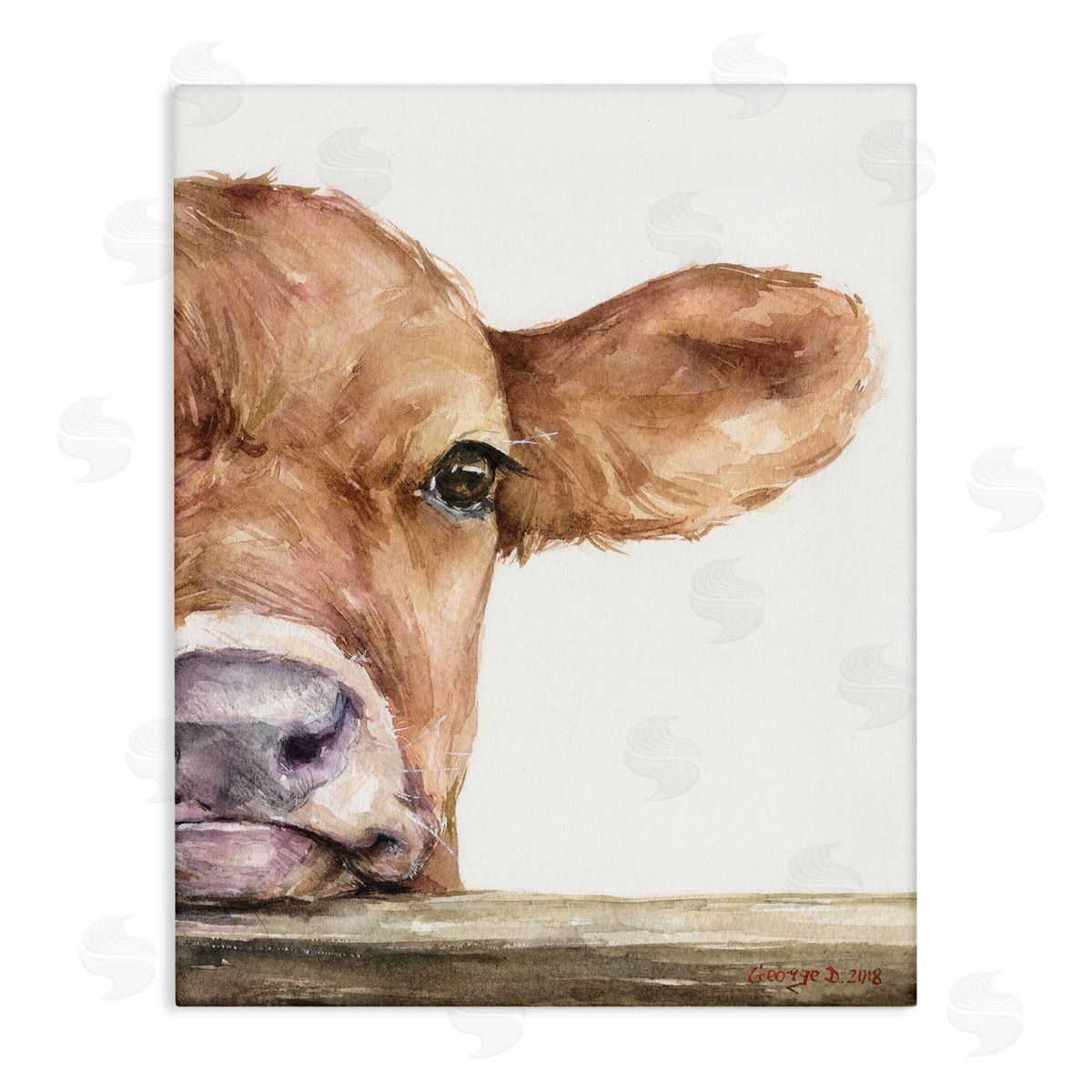 George Dyachenko Baby Calf Cow Resting Head Up-Close Rural  Stretched Canvas Wall Art Print