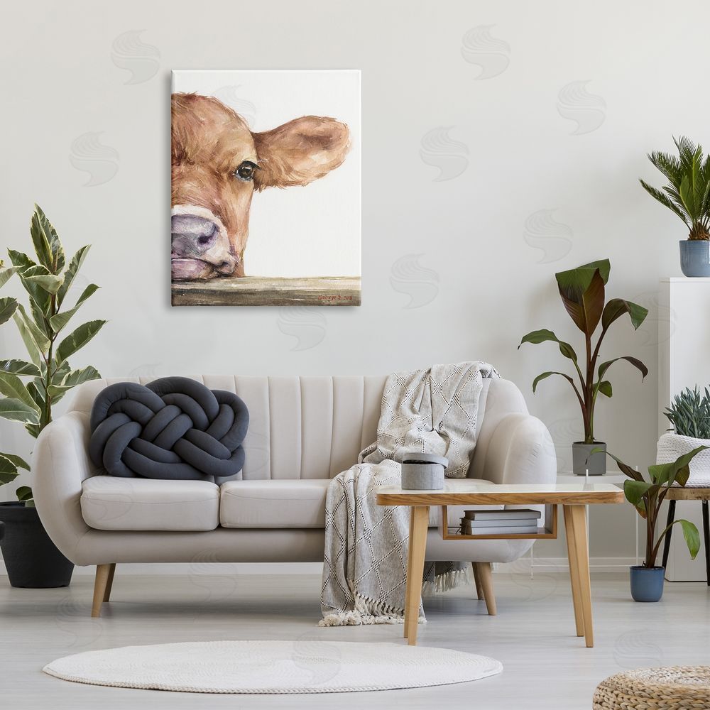 George Dyachenko Baby Calf Cow Resting Head Up-Close Rural  Canvas Wall Art Print in Room