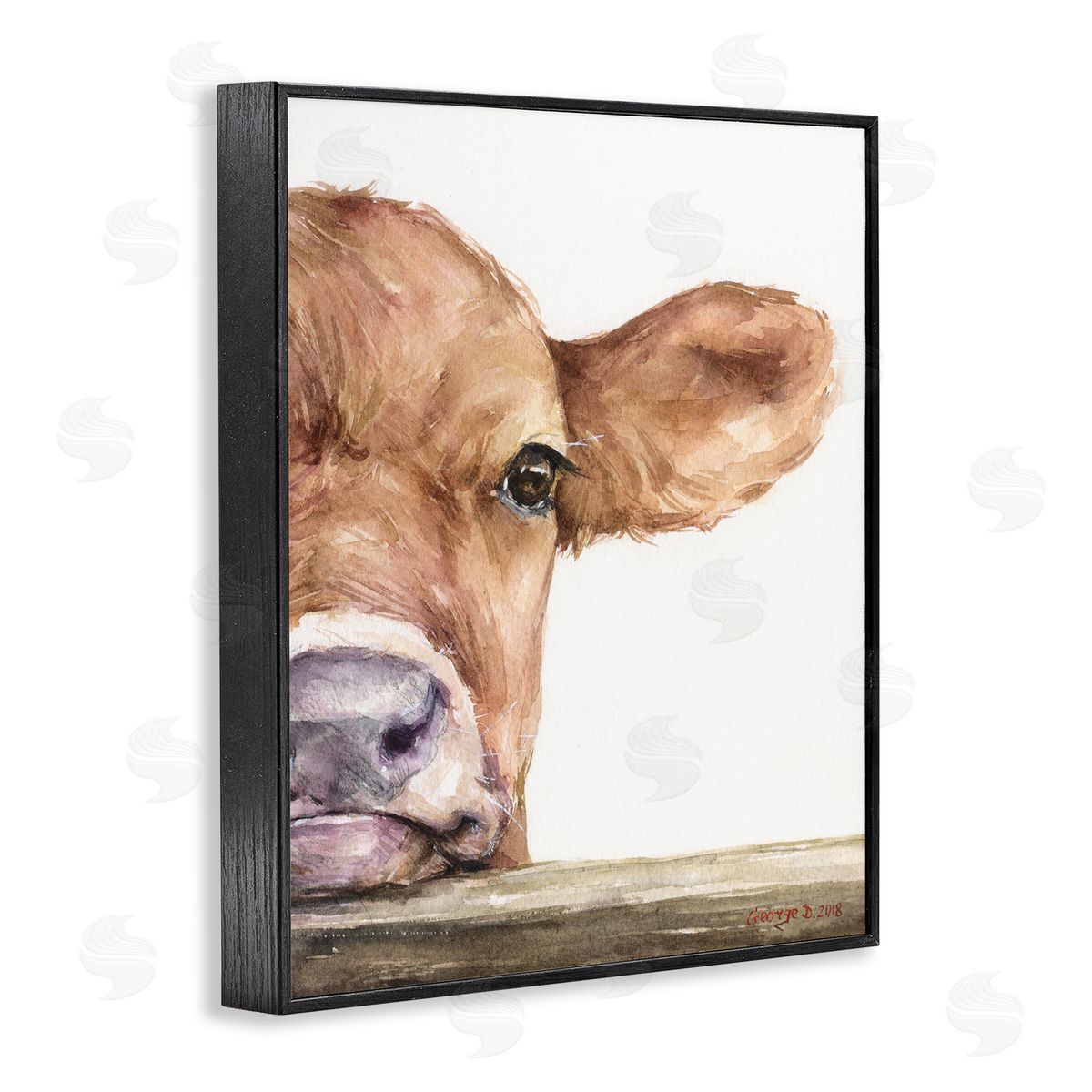 George Dyachenko Baby Calf Cow Resting Head Up-Close Rural  Black Framed Giclee Wall Art Print