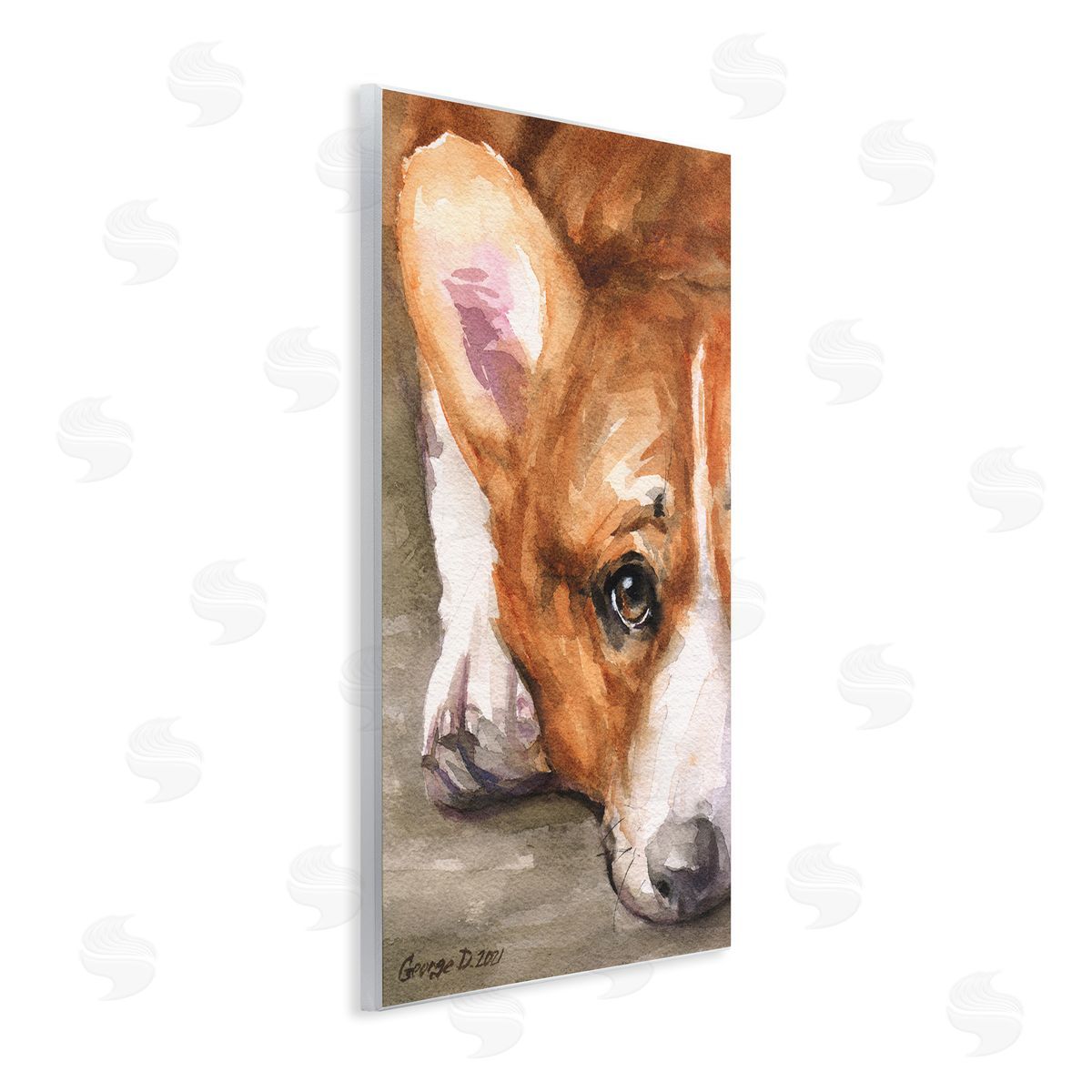 George Dyachenko Pleasant Corgi Puppy Dog Gazing Lying Down Wall Plaque Art Print