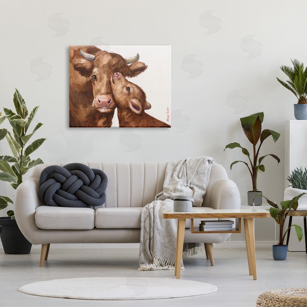 George Dyachenko Compassionate Cattle Mother & Baby Cuddle Rural Farmland  Canvas Wall Art Print in Room