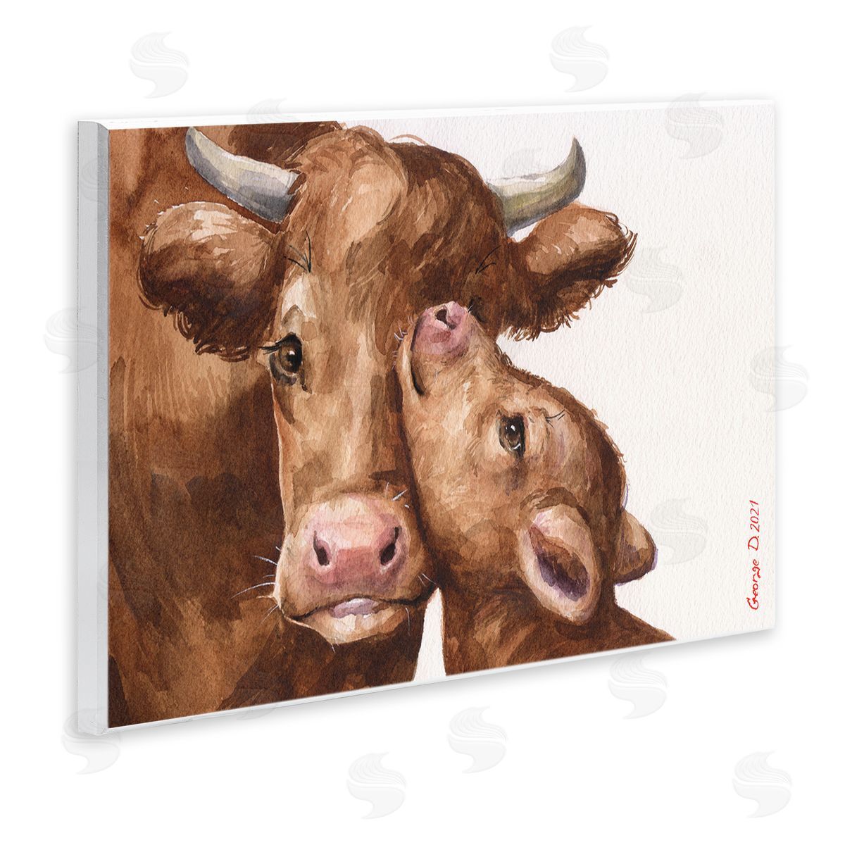 George Dyachenko Compassionate Cattle Mother & Baby Cuddle Rural Farmland  Wall Plaque Art Print