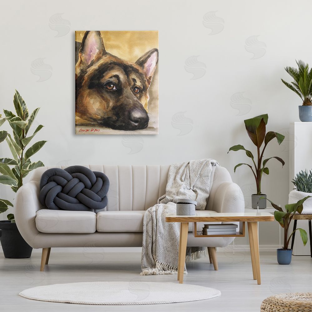 George Dyachenko German Shepherd Dog Sympathetic Gazing Animal Portrait Canvas Wall Art Print in Room