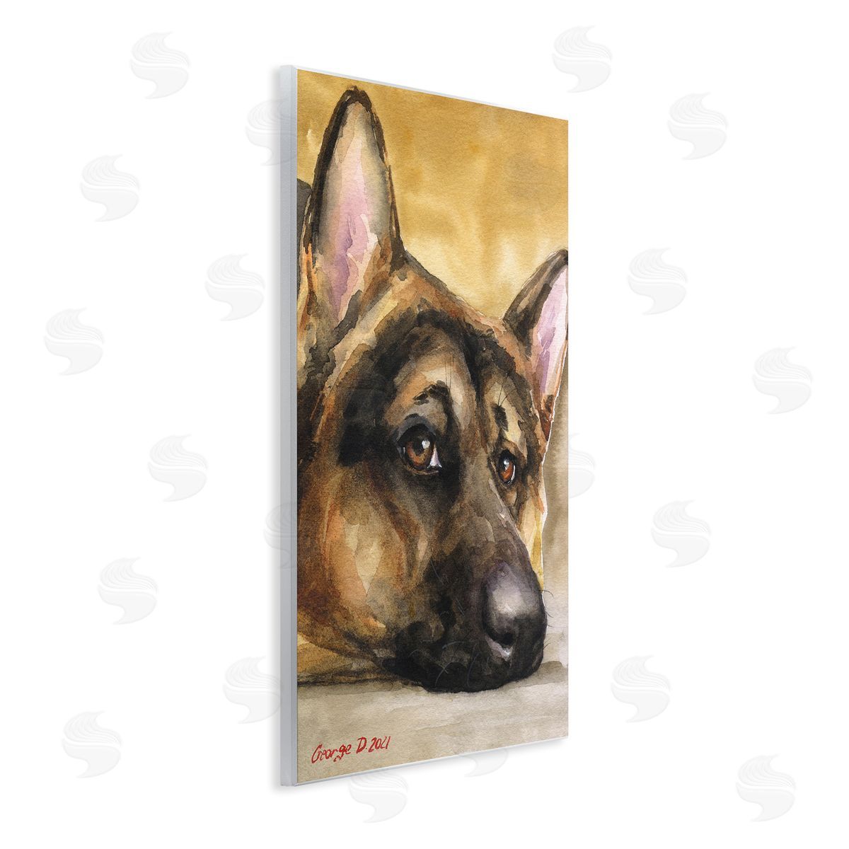 George Dyachenko German Shepherd Dog Sympathetic Gazing Animal Portrait Wall Plaque Art Print