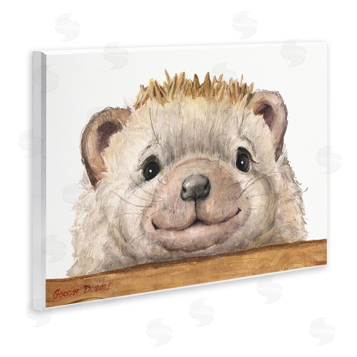 George Dyachenko Expressive Hedgehog Peeking Smiling Casual Animal Wall Plaque Art Print
