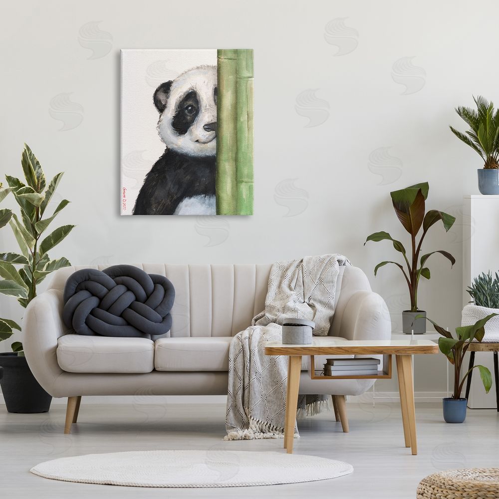 George Dyachenko Panda Bear Peering Around Bamboo Smiling Animal  Canvas Wall Art Print in Room
