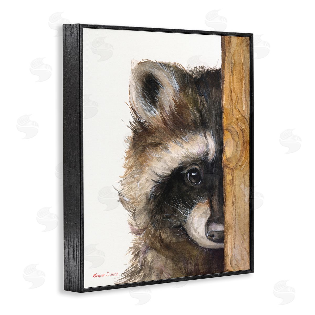 George Dyachenko Raccoon Detailed Fur Looking Animal Portrait Illustration Black Framed Giclee Wall Art Print