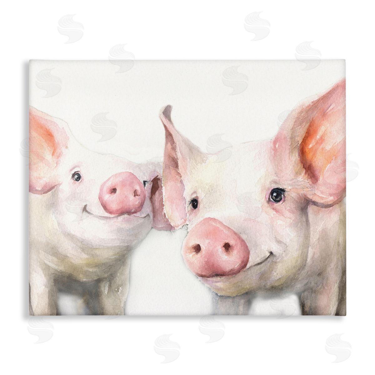 George Dyachenko Pair Pigs Pink Snout Cute Farm Animals  Stretched Canvas Wall Art Print